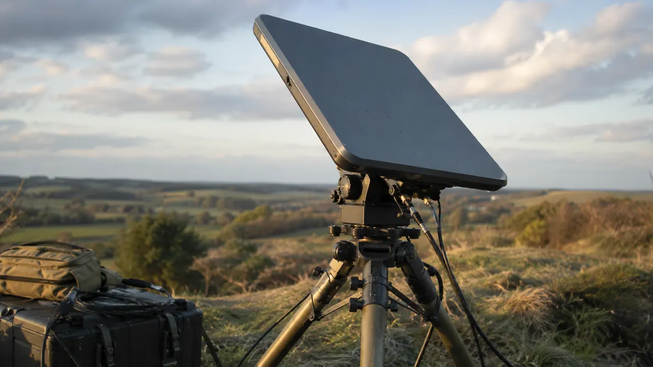 Field satcom terminal under open sky
